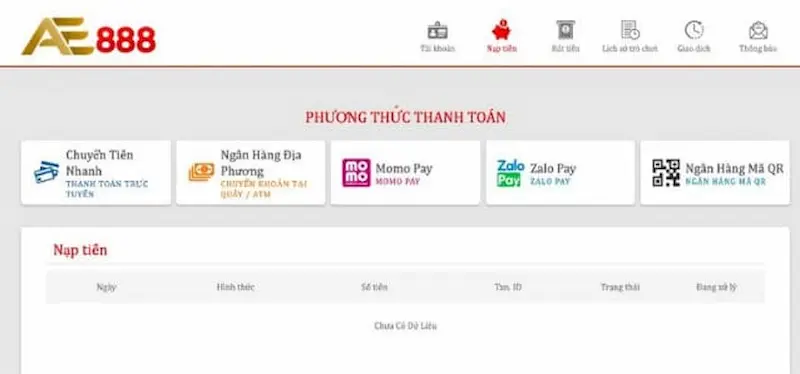 Điều kiện nạp tiền trên trang